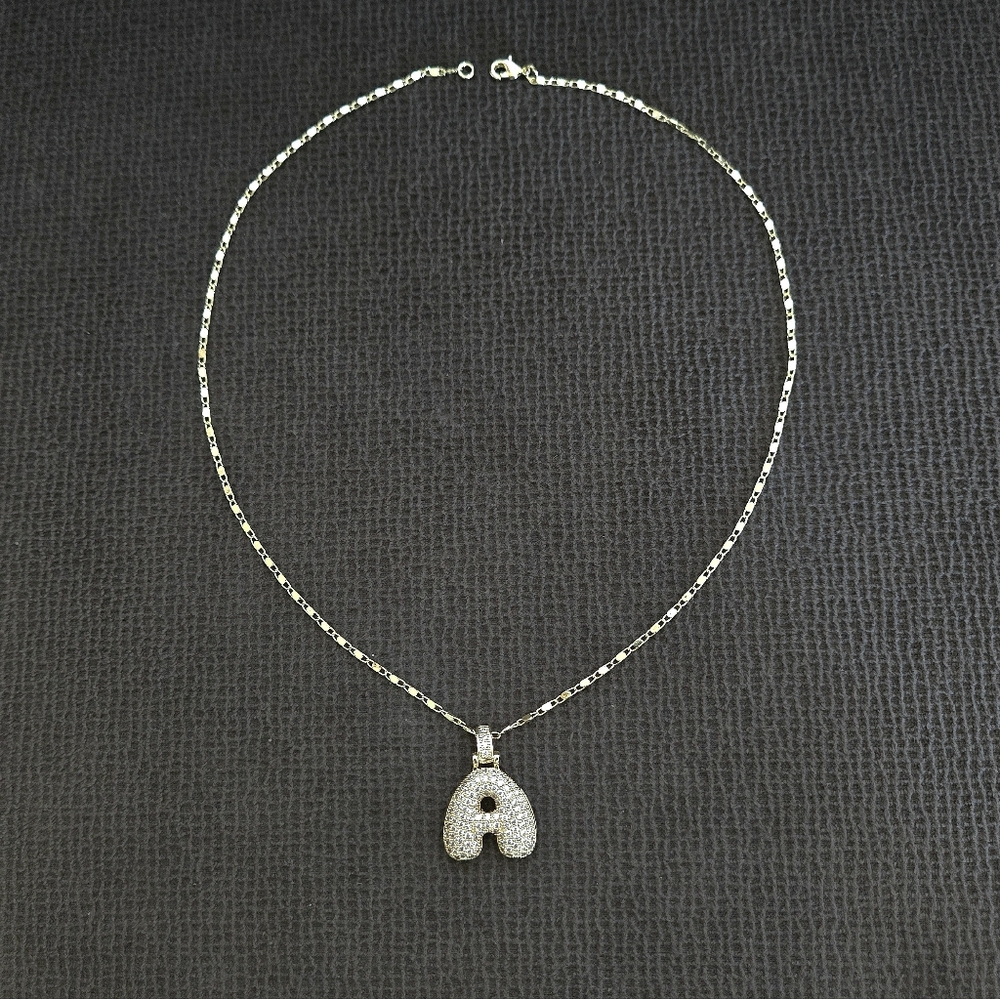 Gemelli👭 Puffy Pave Cubic Zirconia💎 Letter "A" Initial Pendant Necklace - Picture 2 of 15